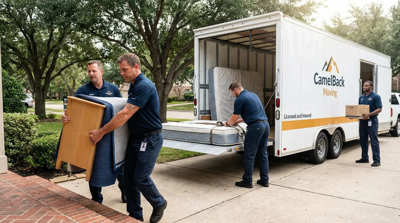 Crew loading residential truck for cross-state move from Shelby, MI